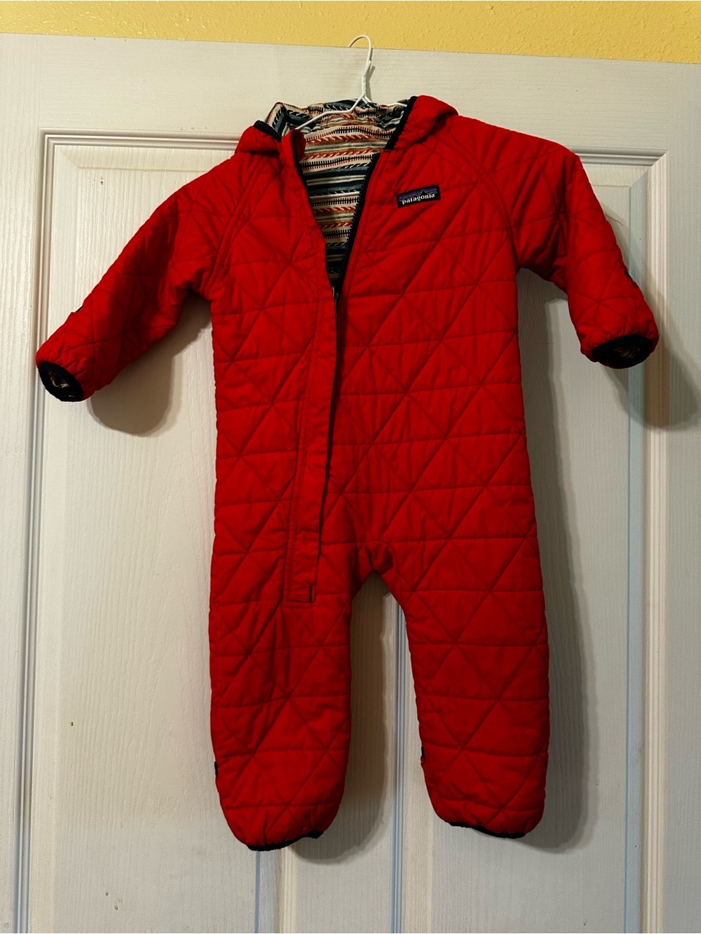 Patagonia Red Quilted One-Piece Bodysuit with Hood reversible